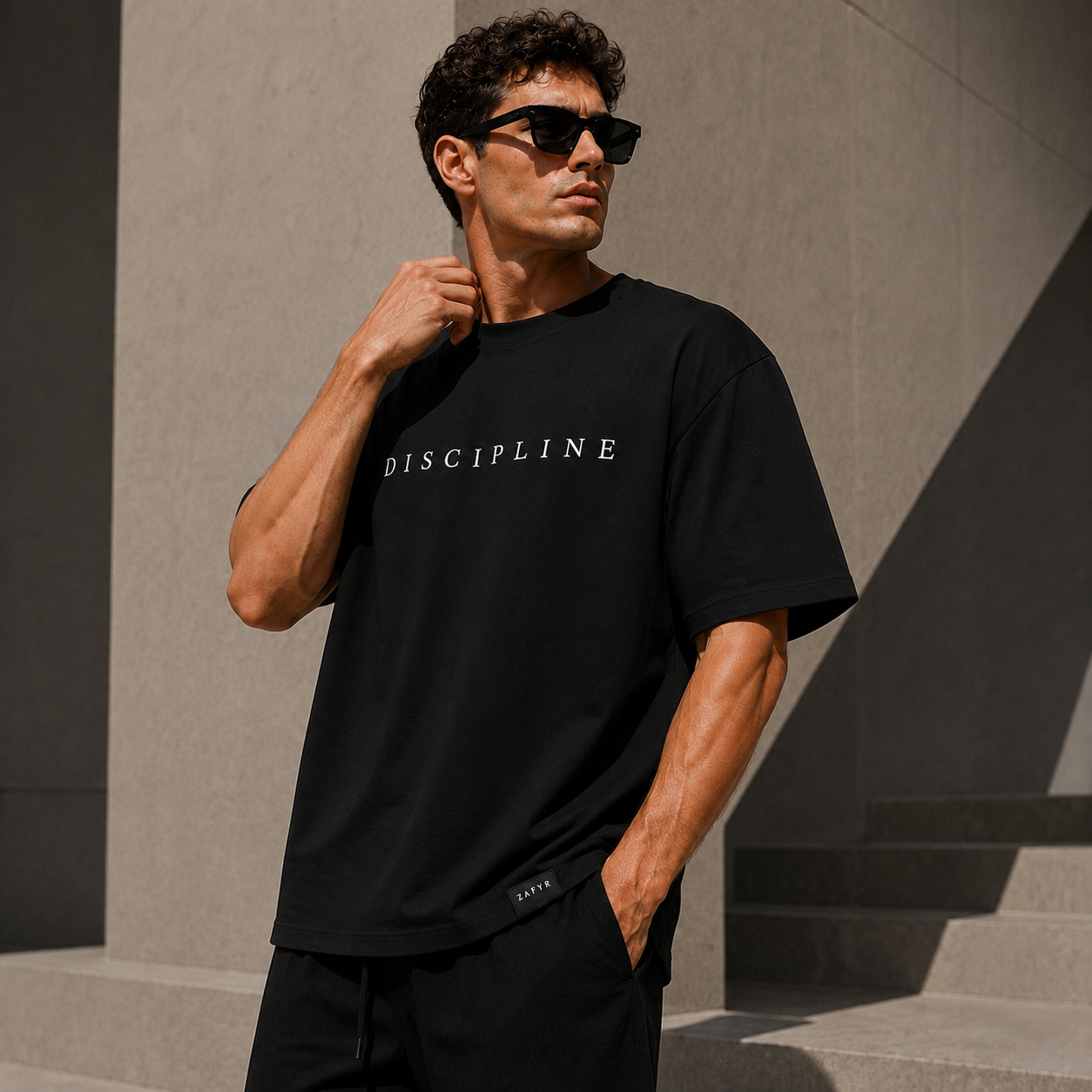 T-shirt noir DISCIPLINE porté par un homme